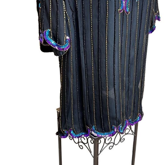 Vintage 80’s black silk sequin and bead evening blouse - Picture 8 of 16
